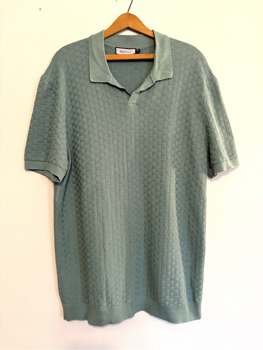 Mauvais Knit Polo Basketweave Pullover Sweater Johnny Collar Sage Green Size XL